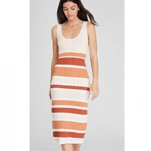 NTW Club Monaco Cream and Orange Ribbed Midi Dress